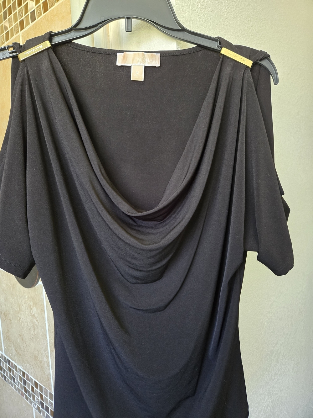 Michael Kors Black Cowl Neck Split Sleeve Top